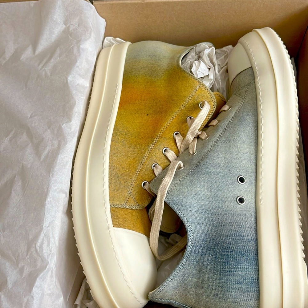 Rick Owen’s low sneaks in sky orange size 48